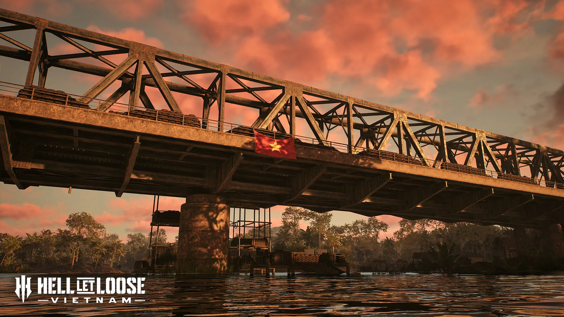 Thanh Hóa Bridge spanning the river at sunset